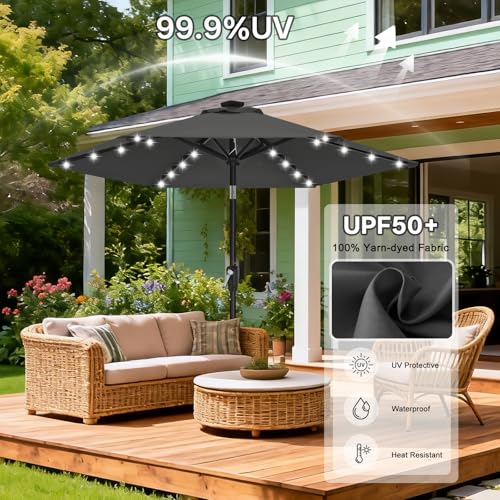 Image of ABCCANOPY Durable Solar Led Patio Umbrellas with 24LED Lights 7.5FT (Dark Gray)