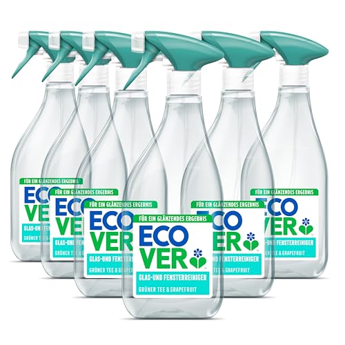 Ecover Glasreiniger Spray, für streifenfreie Fenster, grüner Tee- und Grapefruitduft, 6er Pack, 6 x 500 ml