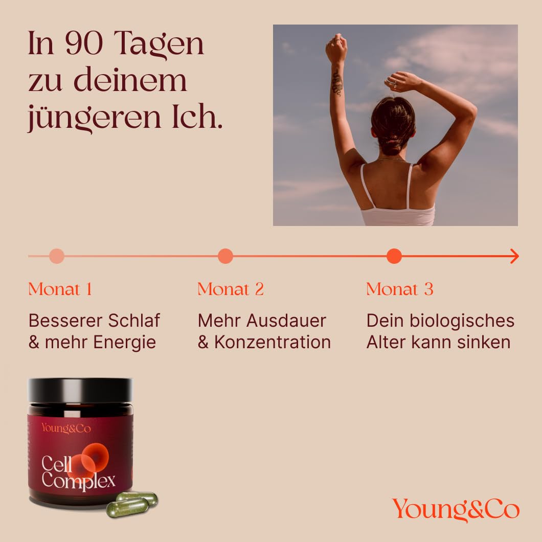 CellComplex Longevity Supplement - Hochdosierte Anti-Aging Nahrungsergänzung, 21 Wirkstoffe wie Taurin, PQQ, Q10, Quercetin, Nam, Selen, Resveratrol - 60 Kapseln