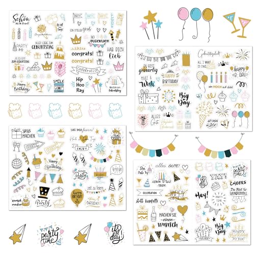 Set de 225 Stickers de Cumpleaños para Álbumes de Fotos, Libros de Invitados y Tarjetas de Cumpleaños   Stickers de con Efecto Mate Transparente para Decoración de Fiestas y Regalos