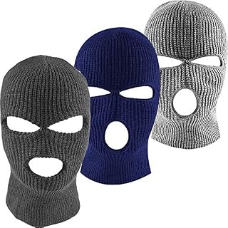3 Pieces3-Hole Knitted Full Face Cover Ski Mask Adult Winter Balaclava Full Face