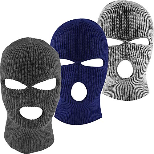 3 Pieces3-Hole Knitted Full Face Cover Ski Mask Adult Winter Balaclava Full Face