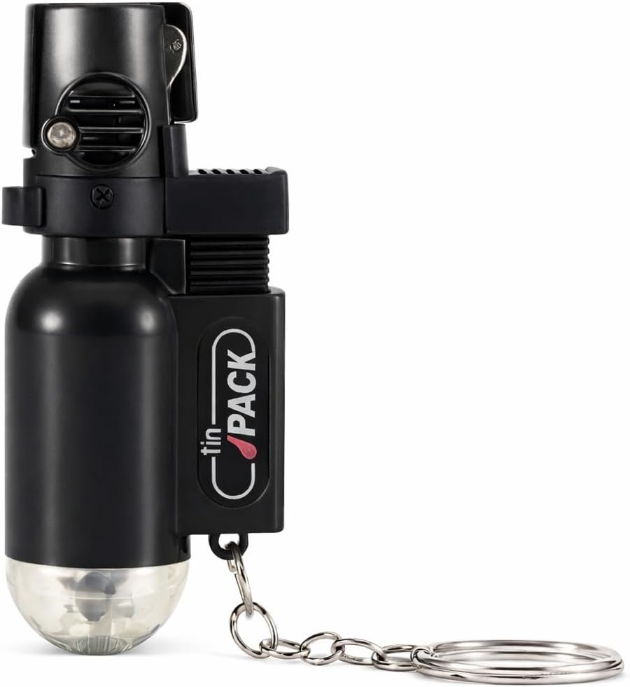Stylish Butane Gas Lighter | Sharp Mini Jet Flame Torch | Refillable Pocket Size Cigarette Lighter | Windproof Single Jet | Portable Metal Top Design (Black)