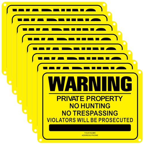 Yaocom 8 Pcs No Trespassing Signs 10 x 7 Inch Private Property Reflective Aluminum Posted Symbols Metal No Hunting or Trespassing Signs for Warning Hunting Fishing Trapping Outdoor(Yellow)