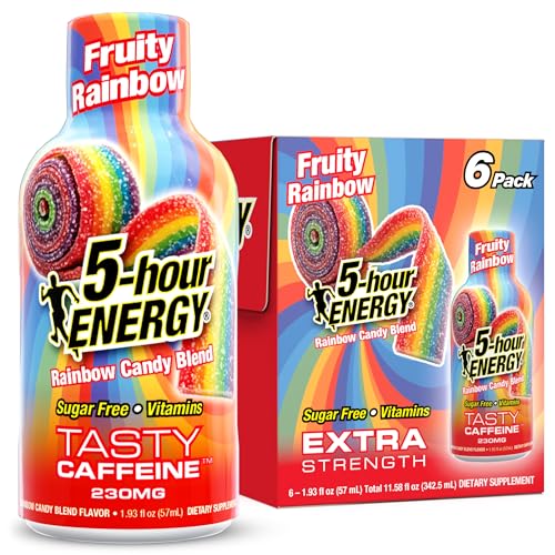 5-hour ENERGY FRUITY RAINBOW Flavor 6 Count 1.93 Fl Oz Energy Shot Extra Strength Amino Acids B Vitamins Sugar Free and Zero Calories