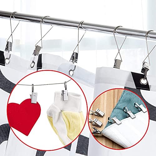 YIXISI 50 PCS Silver Stainless Steel Heavy-Duty Shower Curtain Clip, Rustproof Stainless Steel Hanging Clamp, Metal Curtain Clips, Photo Clips, for Bedroom, Bathroom, Home Decoration