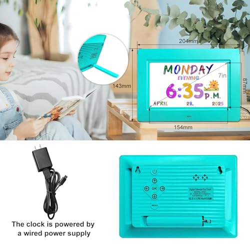 Image of SSYA Digital Calendar, Kids Digital Clock, 20 Alarms Custom Reminders, Auto DST, Large Clear Display, Alarm Clocks for Bedrooms & Kids, Easy to Use for Kids. (Blue, 7 inch)