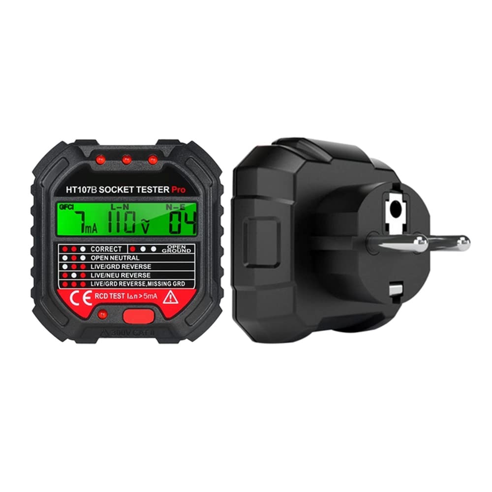 HT107 Socket Tester Voltage Test EU/UK/US Plug Line Tester RCD Voltage Measurement LCD Display Socket Tester-HT107D-EU