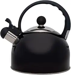 Mimo Style Café e Chá Chaleira com Assobio de Alerta Alça e Tampa Flip-Up, Preto, 2 L