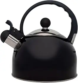 Mimo Style Café e Chá Chaleira com Assobio de Alerta Alça e Tampa Flip-Up, Preto, 2 L