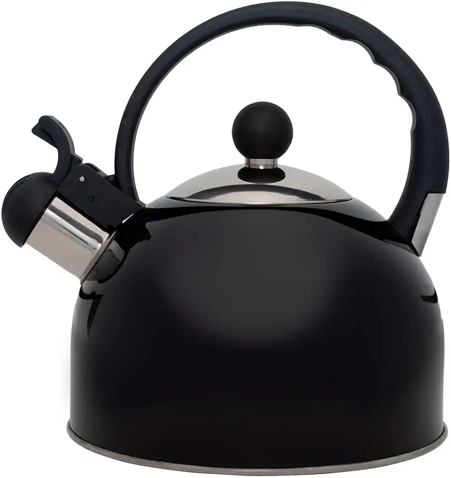 Mimo Style Café e Chá Chaleira com Assobio de Alerta Alça e Tampa Flip-Up, Preto, 2 L