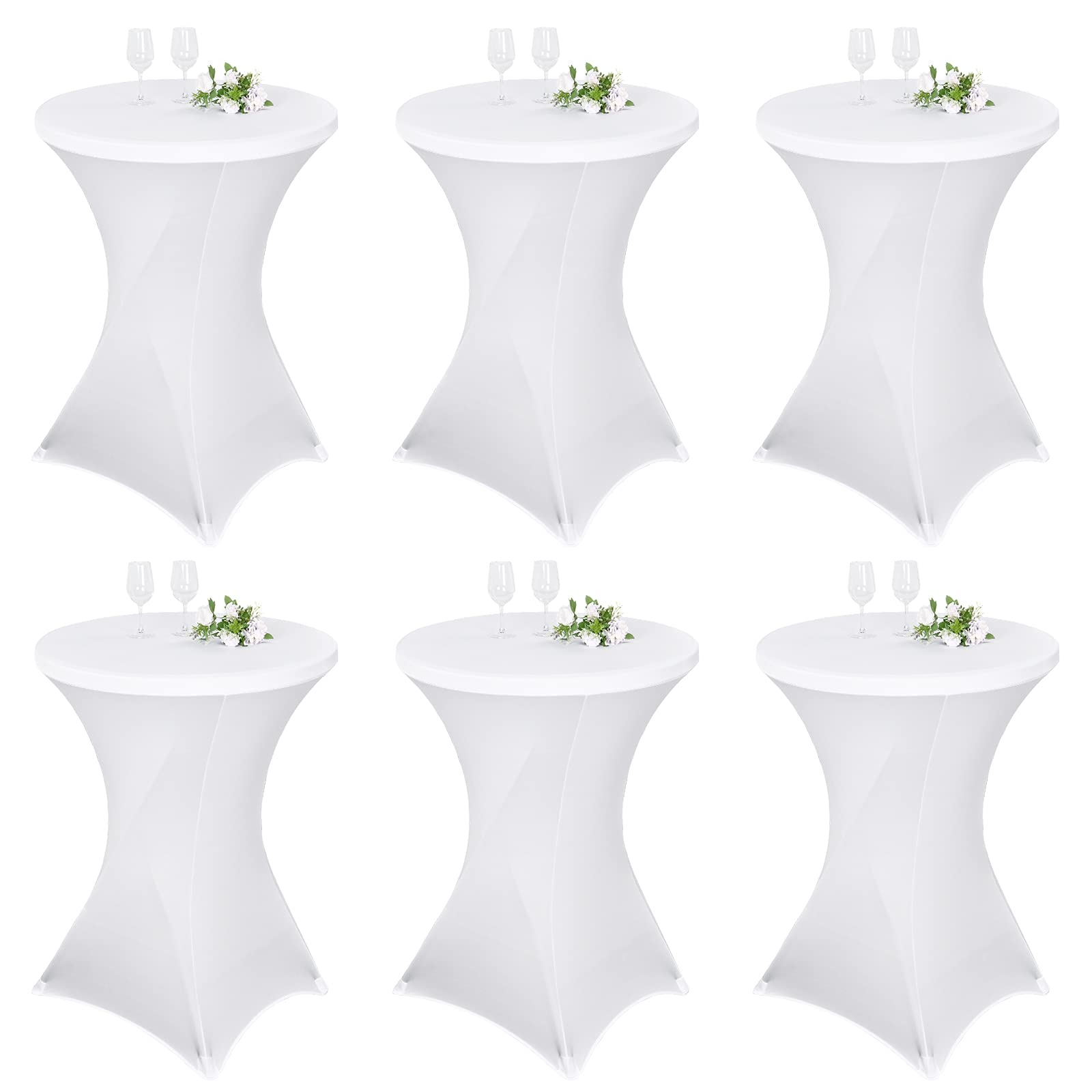 Pesonlook Paquete de 6 manteles elásticos de elastano con esquinas cuadradas de 70 x 110 cm, color blanco, para mesa alta, mantel redondo para cóctel, bar, boda, cóctel, fiesta, banquete (blanco)