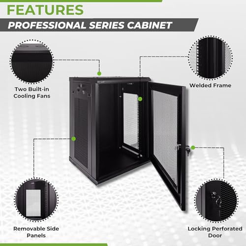 Image of NavePoint 15U Server Rack Enclosure - 17.7 inch Deep, Wall Mount Network Cabinet with Locking Perforated Door, 19 inch IT Equipment Compatible, Network Rack, Removable Side Panels, Black