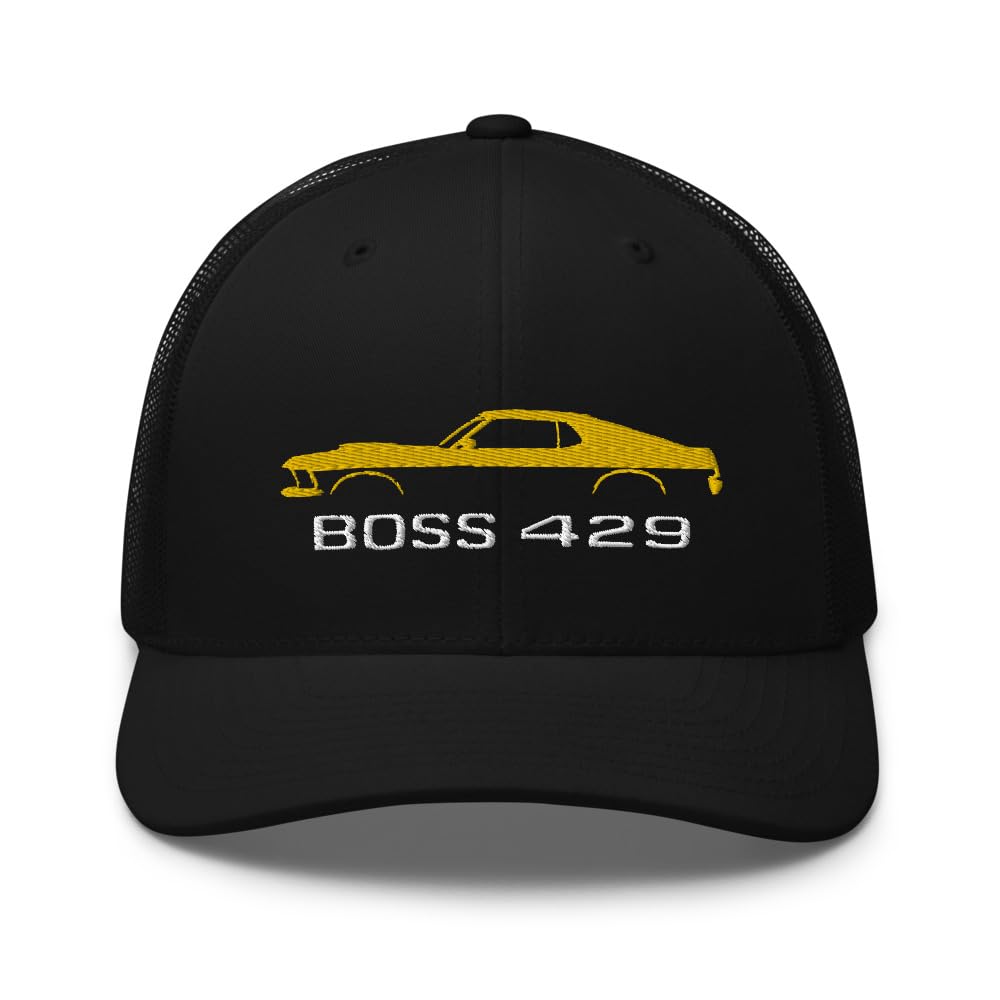 1969 Boss 429 Stang Żółty Muscle Właściciele Samochodów Kierowcy Niestandardowa Haftowana Czapka Trucker Czapka Snapback