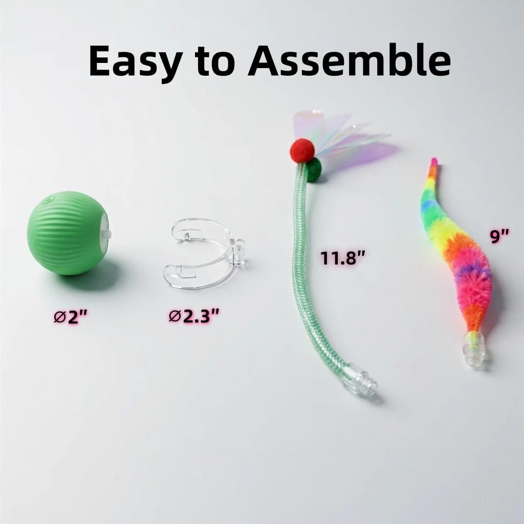 Interactive Dog Cat Toy Ball, Upgraded Rechargable Rolling Pet Ball with 2 Tails, Smart Automatic Moving Toy for Bored Indoor Kitty Puppy -Green image 2