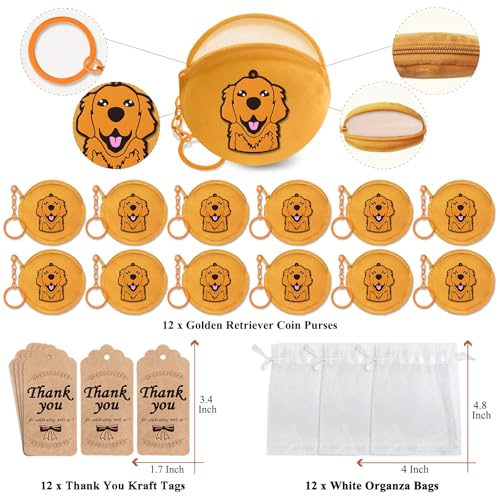 12 Pack Golden Retriever Coin Purse with Zipper Keychain,Wallet Bag Party Favors for Birthday Party Decoration, Animal Themed Baby Shower, School Carnival Rewards, Travel, Classroom Prize2