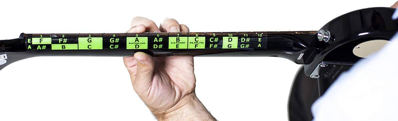 Learn Guitar Fretboard Note Decals - 25.5" Scale - (2 Pack) - Neon Green