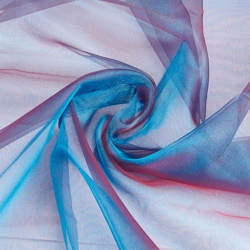BENECREAT Tela de organza transparente de dos tonos azul/rojo, 149 cm, tela holográfica de gasa iridiscente azul acero para vestidos, telas, decoraciones, suministros de manualidades