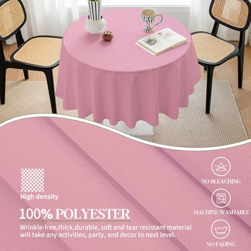 BYDOLL Table Cloth Round 60 Inch Tablecloth Fits Max50 Inch Diameter Top,Pink Washable Outdoor Winkle and Stain Resistant Spillproof Polyester Tablecloths for Round Tables Party Cover by BYDOLL - Image 6