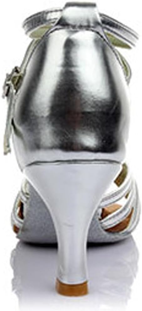 ARTIBETTER Women S Silver Satin Latin Dance Shoes with Knotted Strap High Heel Ballroom and Salsa Dancing Shoes