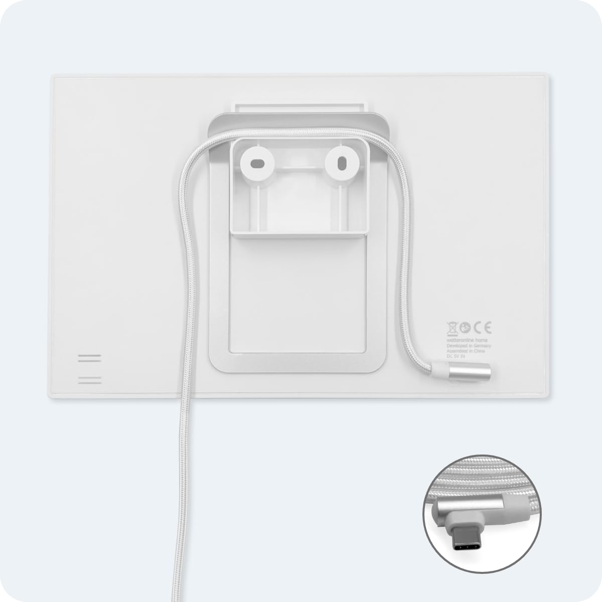 Support pour Wetteronline Home (2e Génération+), Kit de Montage Mural Complet, Fixation Élégante pour Météo au Niveau des Yeux, Blanc, avec Câbles, Vis et Chevilles