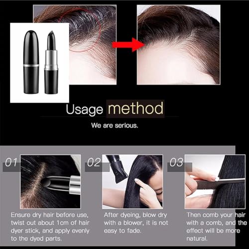 Image of LISHER Black Hair Dye Pencil for Men & Women Grey Hair Coverage Touch Up Stick Instant Hair Colour Stick for Women Cute Colour Hair Dye Black Root Touch Up for Grey Hair Concealer