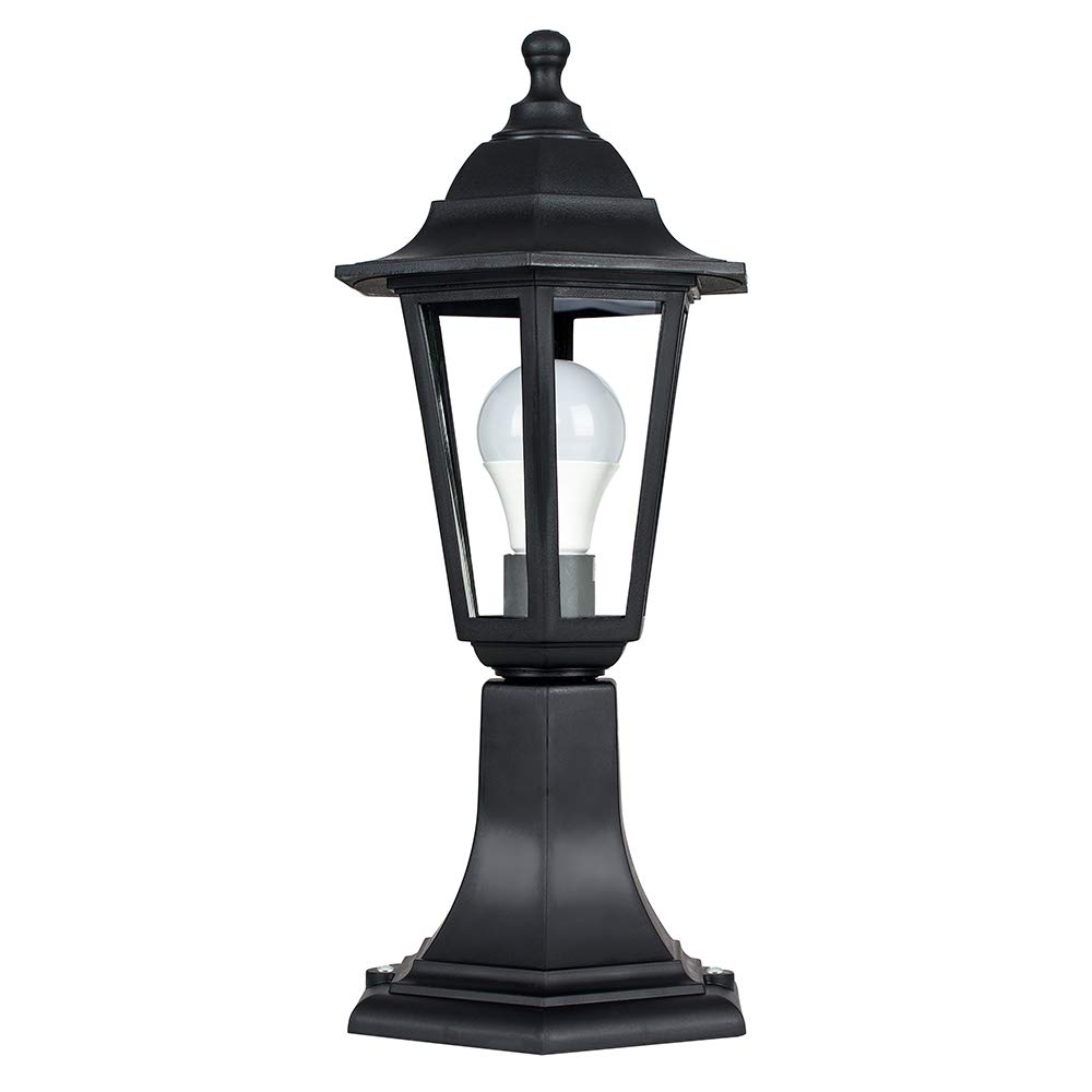 MiniSun | Traditional Black Lamp Post Lantern | Post Lights, Home Décor & Improvement Essential | Includes 6W LED Bulb [3000K Warm White] | Mains Wired