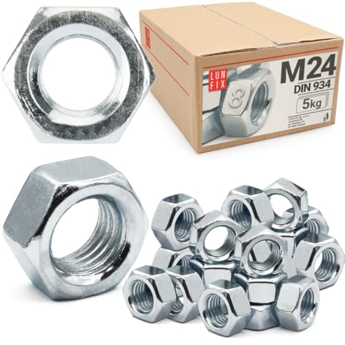Tuerca hexagonal M24-5 kg (aprox. 50 unidades) Resistencia 8 acero galvanizado, rosca DIN 934 tuercas para tornillos, tuerca métrica para pernos roscados, tuercas hexagonales para barras roscadas
