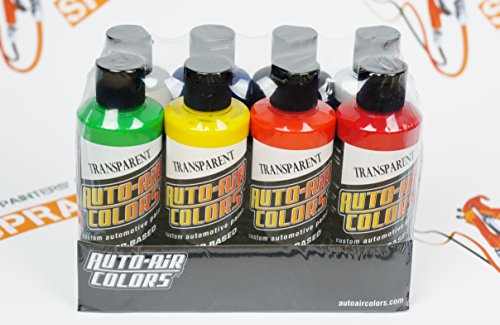 Createx Auto-Air Colors Transparent Paint Set 4oz.7 Colors + Reducer Water-Based. by SprayGunner
