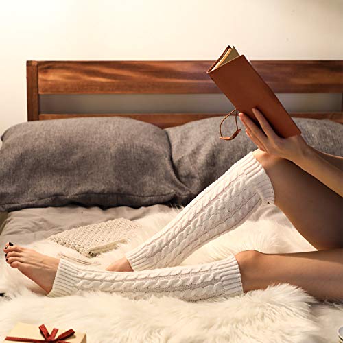 Image of SATINIOR Syhood 4 Pairs Cable Knit Leg Warmers Women Winter Knitted Crochet Knee Boot Stockings Cuffs Long Legging Socks