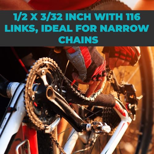 Laxzo ® Bike Chain,Single-Speed Speed Bicycle Chain 1/2 x 3/32 Inch 116 Links ​​Steel High Strength Bike Derailleur Chain 5/6/7/8 Speed For Road Mountain Bicycle