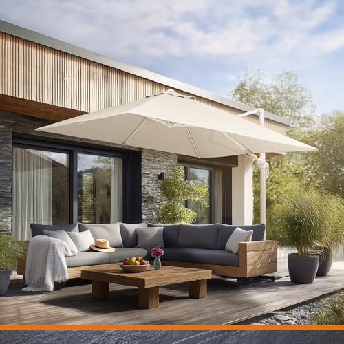 Schneider, Ampelschirm Rhodos Twist Comfy, natur, 300 x 300 cm, Alu-Stahl Gestell, Bespannung 100% Polyester