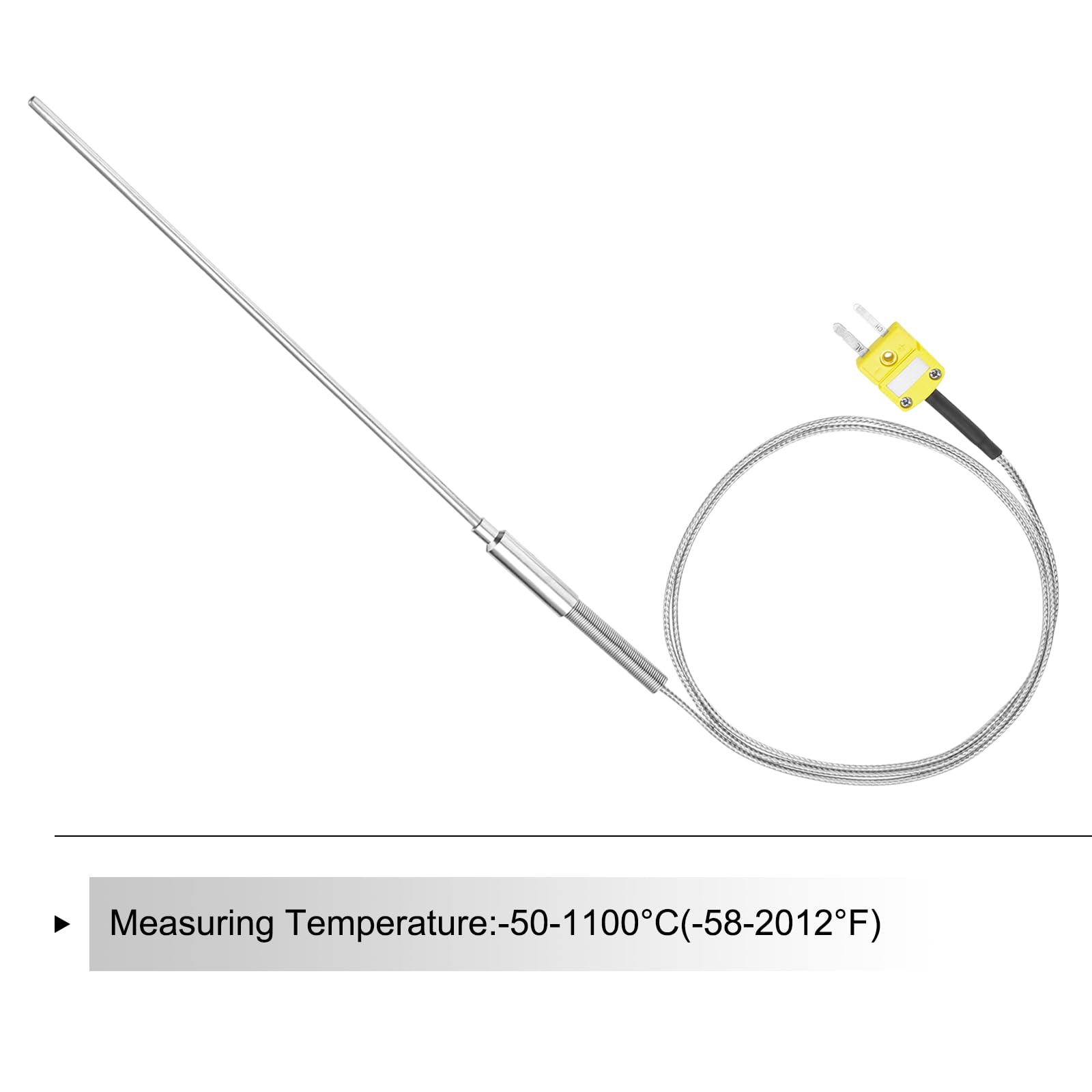QUARKZMAN Termopara typu K ze złączem, sonda czujnika temperatury -50 do 1100 °C (-58 do 2012 °F) ze stali nierdzewnej, kabel 4 x 150 mm 3,3 ft