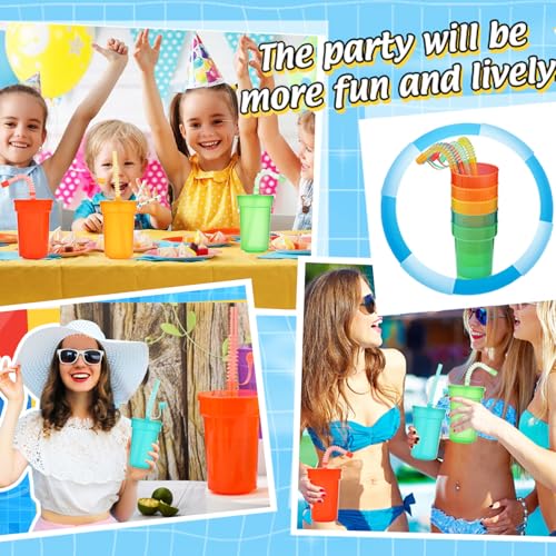 Haundry 12 Pack Kids Party Cups with Lid and Straws, Colorful Plastic Sipper Party Favor Cups for School Events, Theme Party and Birthday Celebrations Party Supplies - Thumbnail 6