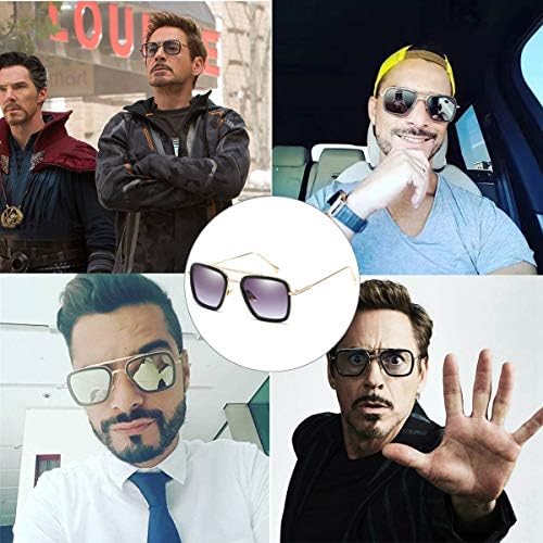 Retro Vintage Sunglasses for Iron Man Sunglasses Tony Stark Glasses Square Metal Frame for Men Women Goggle Classic Alloy Frame