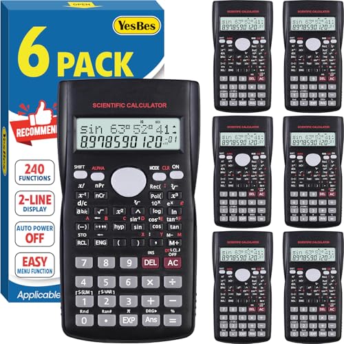 Image of 6 Pack Scientific Calculators Bulk, 2-Line Large Screen Display 240 Functions Scientific Calculators for Students, Math Algebra Fraction Calculator for High School College School