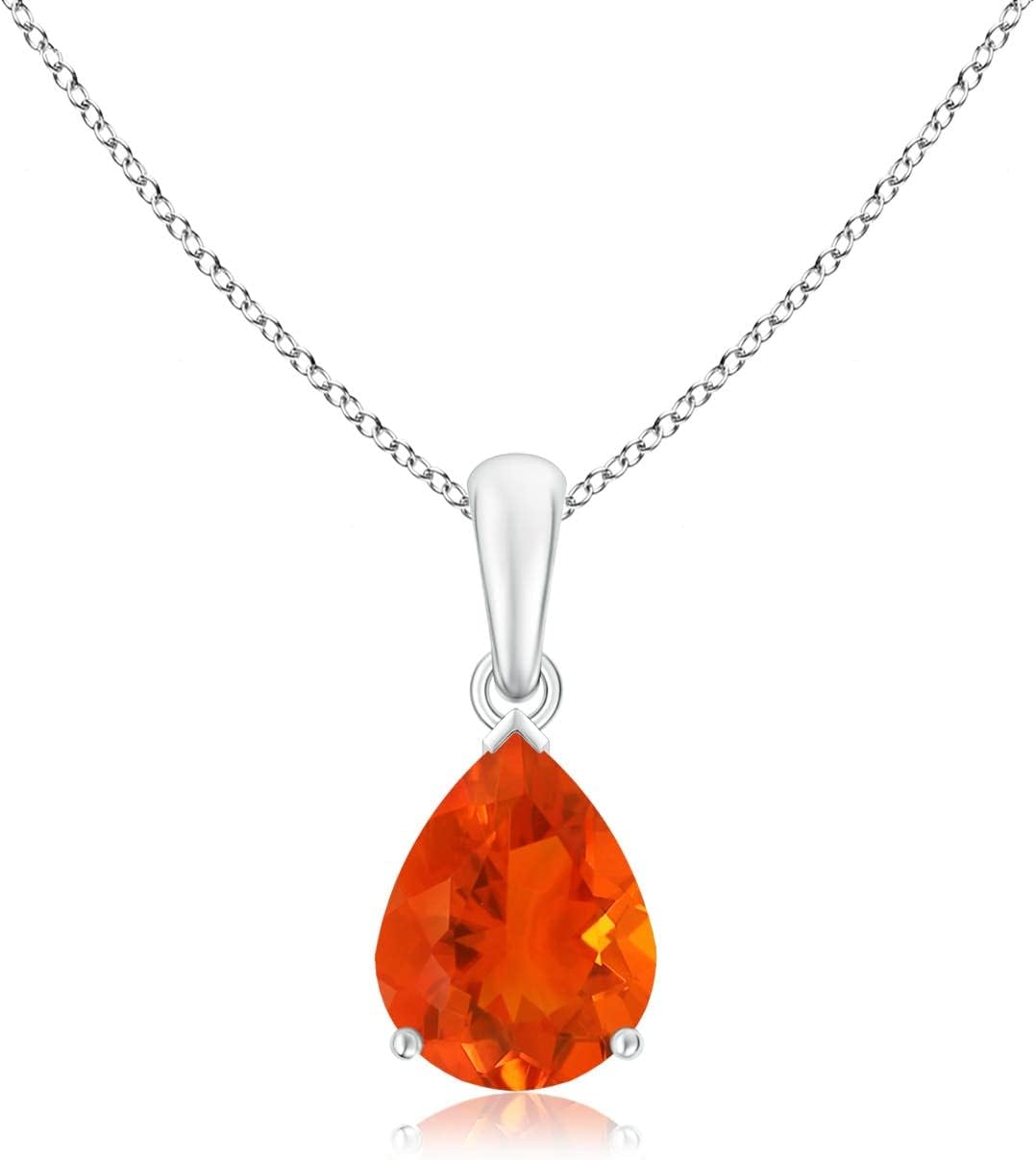 Angara Natural Fire Opal Solitaire Pendant for Women | Prong-Set Pear Fire Opal Solitaire Pendant in 14K Solid Gold/Sterling Silver/Platinum With 18" Chain | Birthday, Gemstone Jewelry Gift