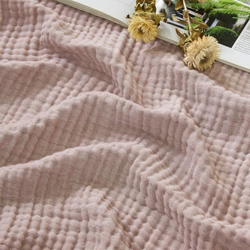 Image of EMME Cotton Muslin Large Throw Blanket Couch Breathable Gauze Soft Lightweight Bed Blankets Adults (Heather Dusty Pink, 127x177cm)