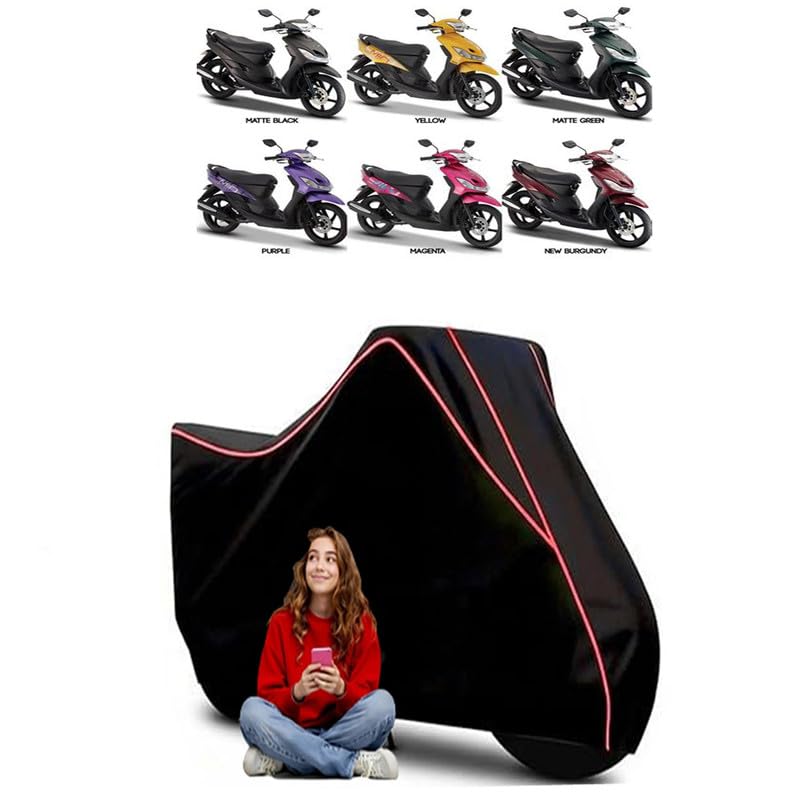 Image of Mio Scooty Bike Cover Water Resistant Outdoor Use Universal Fit Scooters Motorcycles Heavy Duty UV Protection Dust Rain Scratch Resistant Elastic Bottom Black Blue Piping