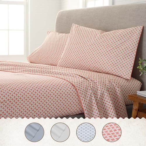 4-Piece EcoPure Queen Size Sheet Set | 100% Organic Cotton Sheets | Comfort Washed Sheets | Cooling | Deep Pocket Bed Sheets | GOTS Certified | Orange - Thumbnail 3