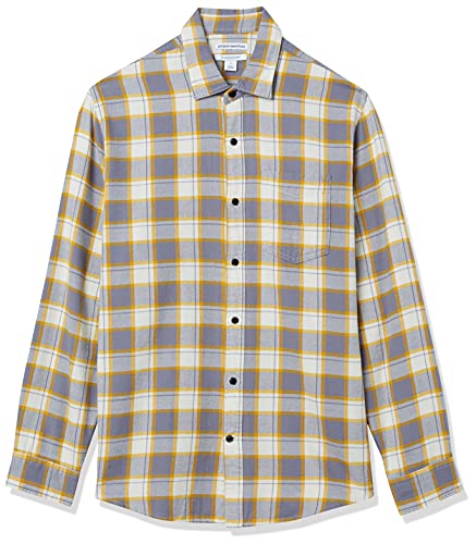Image of Amazon Essentials Men's Regular Fit Long-Sleeve Flannel Shirt, Soft Brushed Cotton, Lightweight yet Warm