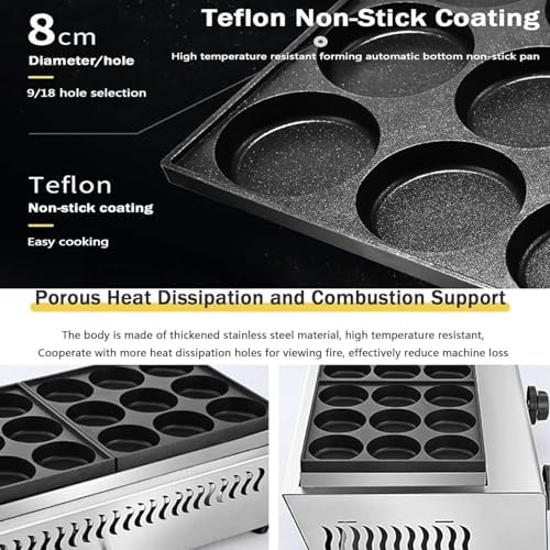 Commercial Electric 9 Hole Egg Burger Maker, Griddle for Meat, Adjustable 50-300℃ Temperature Control, Perfect for Restaurants and Food Trucks