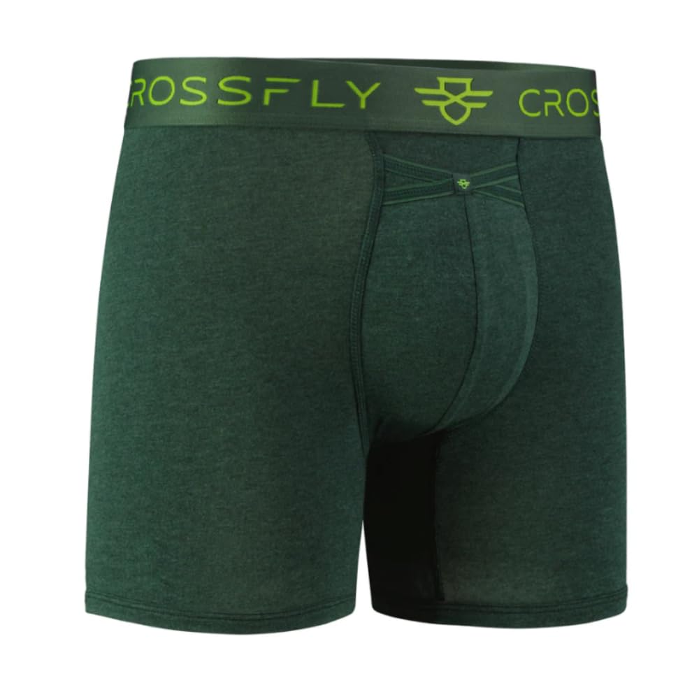 Crossfly Unisex Green Marle Men's Underwear Ikon 6" Trunk Boxer Briefs, 24 Hour Comfort And Innovative Access, No Chafe, Breathable And Soft Black…