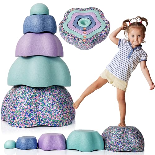 Majestic Sport Rocks Sensorische Balanciersteine für Kinder 5er Set Belastbar Fördert Gleichgewicht Motorik & Koordination Indoor & Outdoor Minzpastell