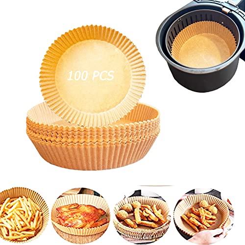 100 Pcs, Air Fryer Disposable Papers Liners, Nonstick, Oil-Proof Water-Proof, Food Grade Parchment By Fer&Serco (6.3 Inch) White #TOP4
