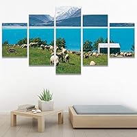 SIGNWIN 5 Panel Canvas Wall Art Modern Art Animals Cow Expressive Farmhouse/Country Multicolor Photography Sheep for Home Decorations Ready to Hang - 60