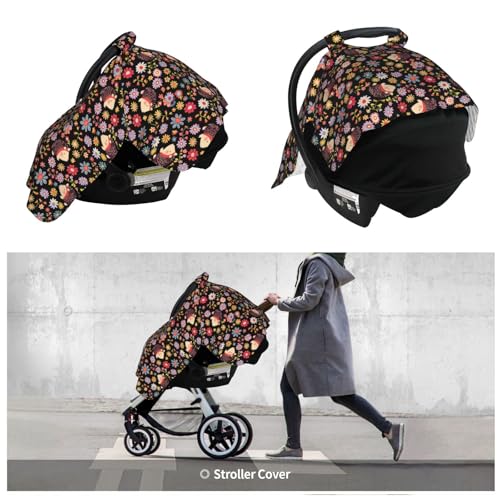 Image of Flowers and Cute Hedgehogs Baby Car Seat Canopy Nursing Cover for Newborn Car Seat Breastfeeding Covers Blanket Newborn Shower Gift
