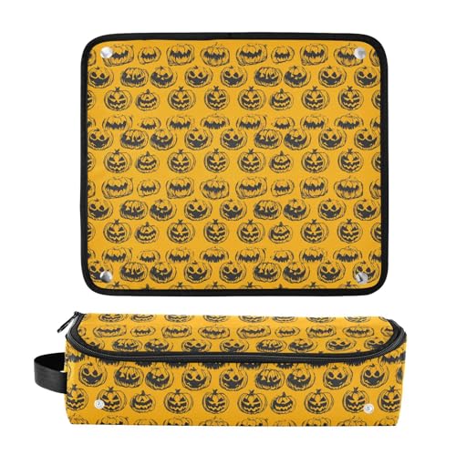 Bolsa de viaje para herramientas de cabello resistente al calor Spooky Pumpkin Marble, estera para planchas, rizadores y herramientas de cuidado capilar, organizador portátil miniatura 3