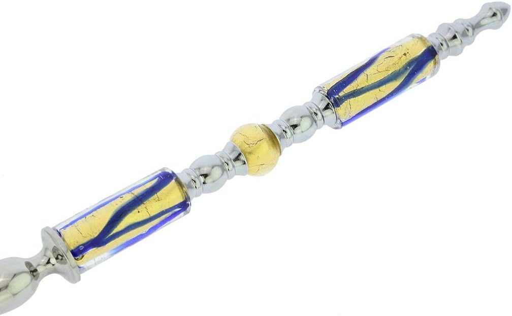 Glass Of Venice Italian Murano Glass Salad Spoon - Blue Gold Waves