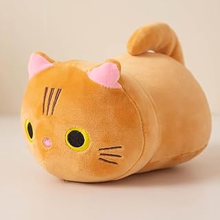 8.66in Cartoon Cat Plush Toy, Soft Stuffed Kitten in White, Black, Orange, Gray for Boys and Girls (Orange, 8.66)